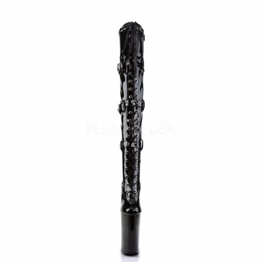 Product image of Pleaser Beyond-3028 Black Stretch Patent/Black, 10 inch (25.4 cm) Heel, 6 1/4 inch (15.9 cm) Platform Thigh High Boot
