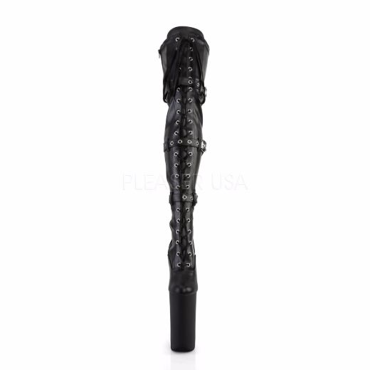 Product image of Pleaser Beyond-3028 Black Stretch Faux Leather/Black Matte, 10 inch (25.4 cm) Heel, 6 1/4 inch (15.9 cm) Platform Thigh High Boot