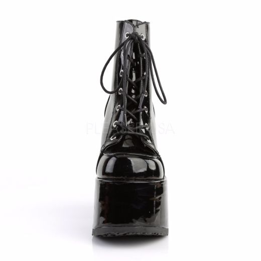 Product image of Demonia Camel-203 Black Patent, 5 inch (12.7 cm) Chunky Heel, 3 inch (7.6 cm) Platform Ankle Boot