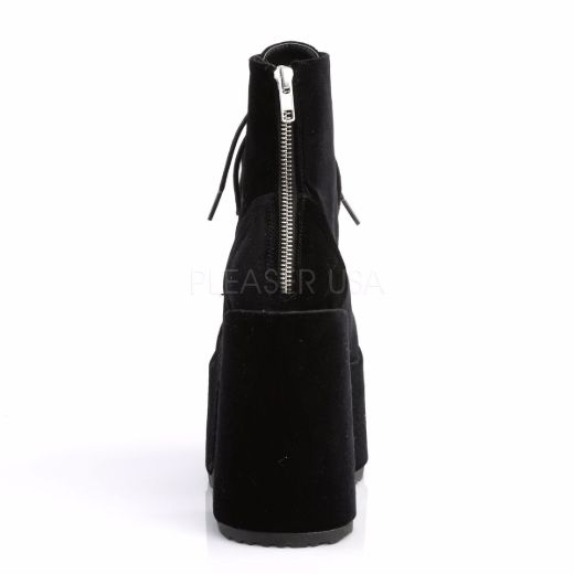 Product image of Demonia Camel-203 Black Velvet, 5 inch (12.7 cm) Chunky Heel, 3 inch (7.6 cm) Platform Ankle Boot
