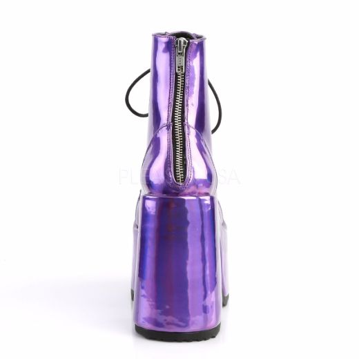 Product image of Demonia Camel-203 Purple Hologram Vegan Leather, 5 inch (12.7 cm) Chunky Heel, 3 inch (7.6 cm) Platform Ankle Boot