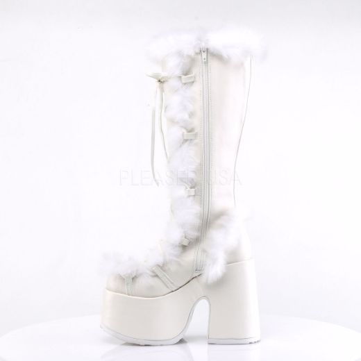 Product image of Demonia Camel-311 White Vegan Leather, 5 inch (12.7 cm) Heel, 3 inch (7.6 cm) Platform Knee High Boot