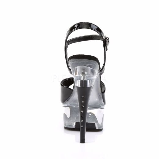 Product image of Pleaser Captiva-609 Black Patent/Clear, 6 inch (15.2 cm) Heel, 1 3/4 inch (4.4 cm) Platform Sandal Shoes