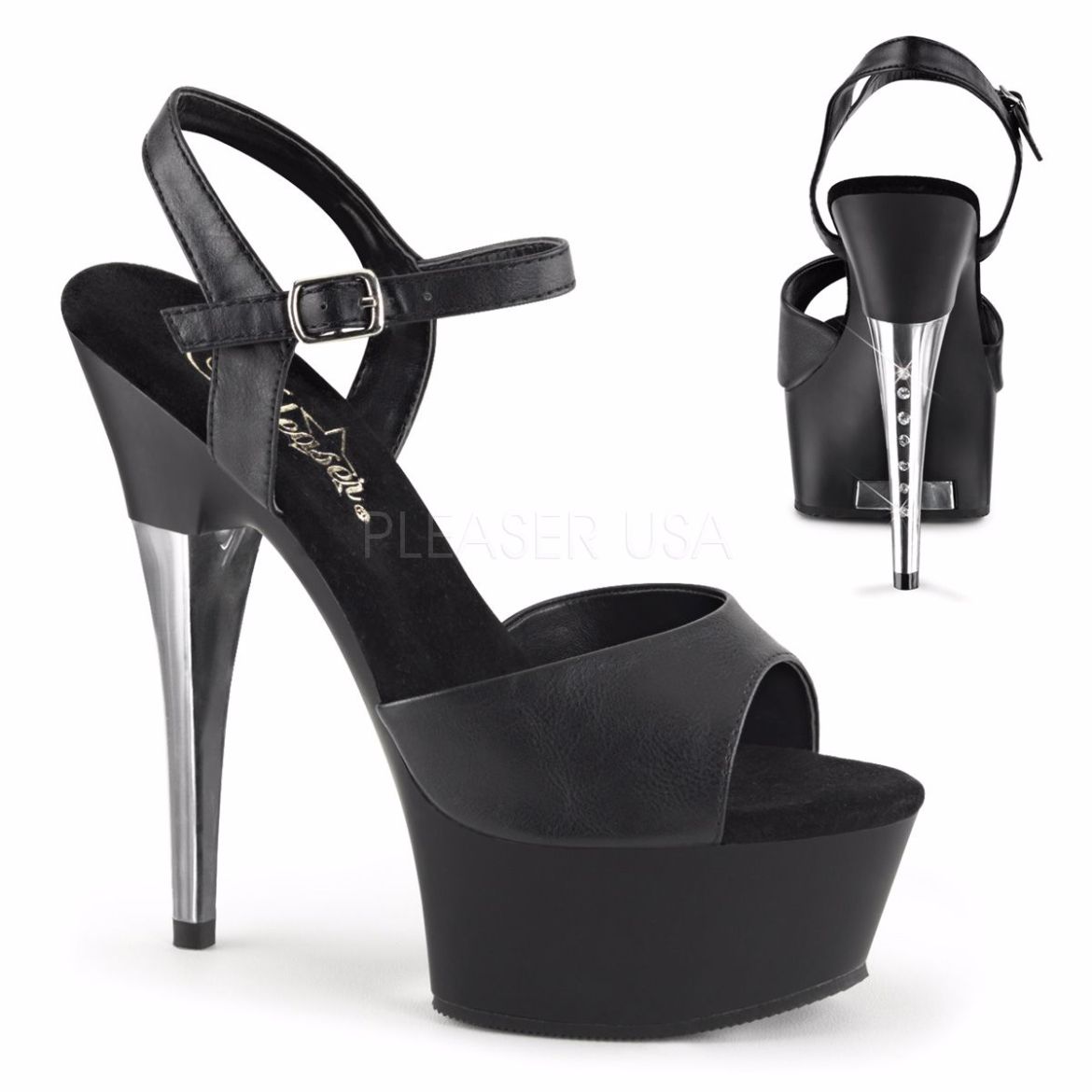 Product image of Pleaser Captiva-609 Black Faux Leather/Black Matte, 6 inch (15.2 cm) Heel, 1 3/4 inch (4.4 cm) Platform Sandal Shoes