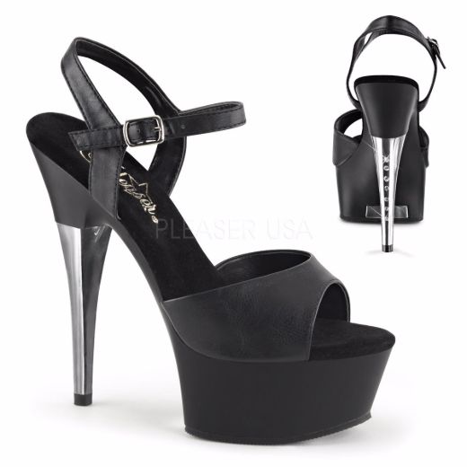 Product image of Pleaser Captiva-609 Black Faux Leather/Black Matte, 6 inch (15.2 cm) Heel, 1 3/4 inch (4.4 cm) Platform Sandal Shoes