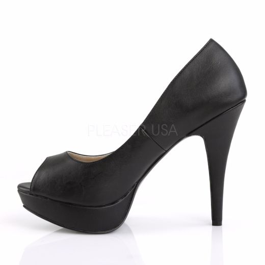 Product image of Pleaser Pink Label Chloe-01 Black Faux Leather, 5 1/4 inch (13.3 cm) Heel, 1 1/4 inch (3.2 cm) Platform Court Pump Shoes