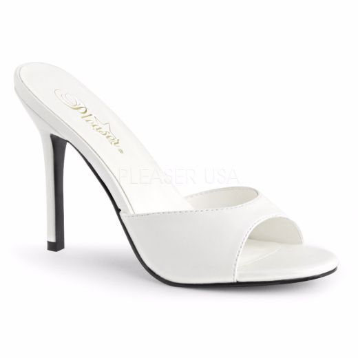 Product image of Pleaser Classique-01 White Kid Pu, 4 inch (10.2 cm) Heel Slide Mule Shoes