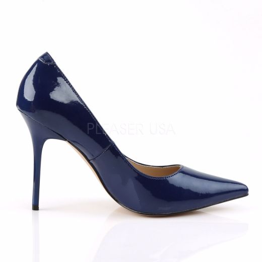 Product image of Pleaser Classique-20 Navy Blue Patent, 4 inch (10.2 cm) Heel Court Pump Shoes