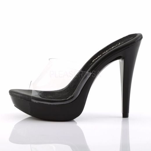 Product image of Fabulicious Cocktail-501 Clear/Black, 5 inch (12.7 cm) Heel, 1 inch (2.5 cm) Platform Slide Mule Shoes