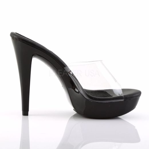 Product image of Fabulicious Cocktail-501 Clear/Black, 5 inch (12.7 cm) Heel, 1 inch (2.5 cm) Platform Slide Mule Shoes