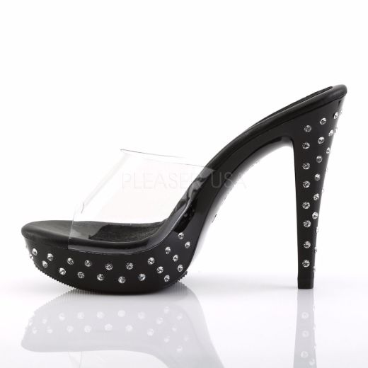 Product image of Fabulicious Cocktail-501Sdt Clear/Black, 5 inch (12.7 cm) Heel, 1 inch (2.5 cm) Platform Slide Mule Shoes