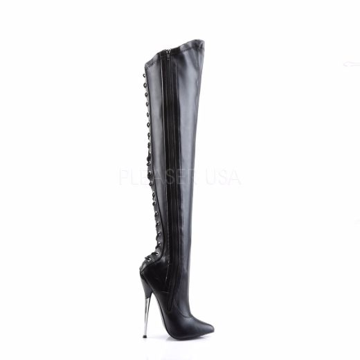 Product image of Devious Dagger-3060 Black Stretchetch Pu, 6 1/4 inch (15.9 cm) Heel Thigh High Boot