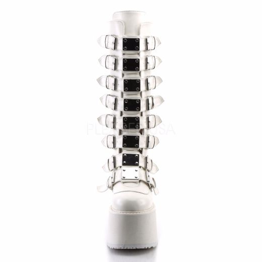 Product image of Demonia Damned-318 White Vegan Leather, 3 1/2 inch Platform Knee High Boot