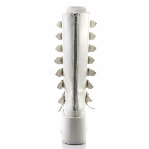 Product image of Demonia Damned-318 White Vegan Leather, 3 1/2 inch Platform Knee High Boot