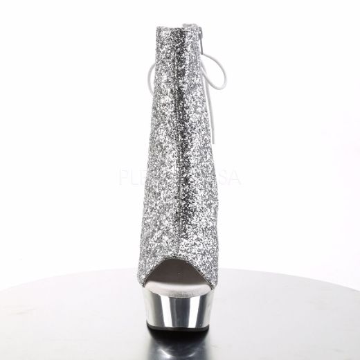 Product image of Pleaser Delight-1018G Silver Glitter/Silver Chrome, 6 inch (15.2 cm) Heel, 1 3/4 inch (4.4 cm) Platform Ankle Boot
