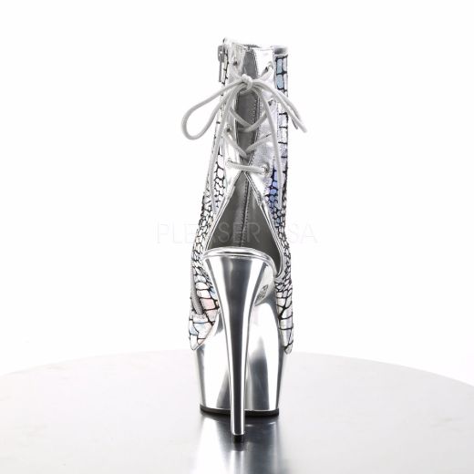 Product image of Pleaser Delight-1018Hg Silver Hologram Ostrich Pu/Silver Chrome, 6 inch (15.2 cm) Heel, 1 3/4 inch (4.4 cm) Platform Ankle Boot
