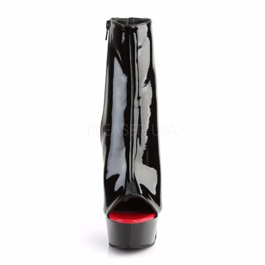 Product image of Pleaser Delight-1025 Black-Red Patent/Black, 6 inch (15.2 cm) Heel, 1 3/4 inch (4.4 cm) Platform Ankle Boot