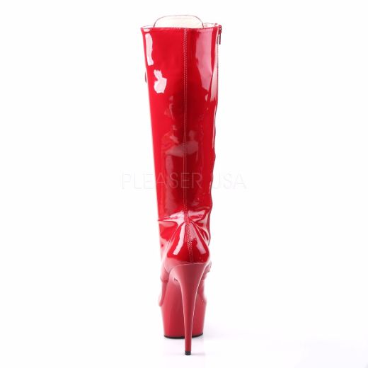 Product image of Pleaser Delight-2023 Red Stretch Patent/Red, 6 inch (15.2 cm) Heel, 1 3/4 inch (4.4 cm) Platform Knee High Boot