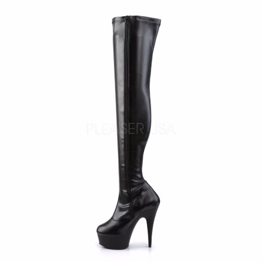 Product image of Pleaser Delight-3000 Black Stretch Faux Leather/Black Matte, 6 inch (15.2 cm) Heel, 1 3/4 inch (4.4 cm) Platform Thigh High Boot