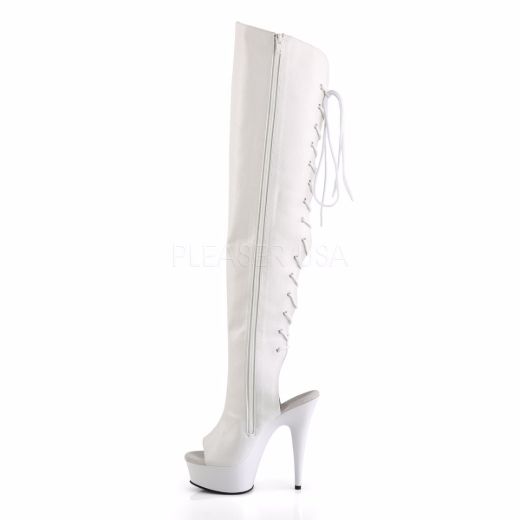 Product image of Pleaser Delight-3019 White Faux Leather/White, 6 inch (15.2 cm) Heel, 1 3/4 inch (4.4 cm) Platform Thigh High Boot