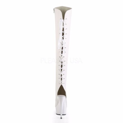 Product image of Pleaser Delight-3019 White Faux Leather/White, 6 inch (15.2 cm) Heel, 1 3/4 inch (4.4 cm) Platform Thigh High Boot