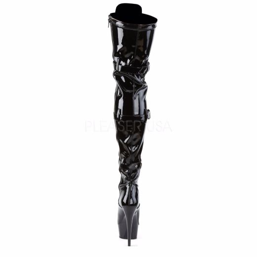 Product image of Pleaser Delight-3028 Black Stretch Patent/Black, 6 inch (15.2 cm) Heel, 1 3/4 inch (4.4 cm) Platform Thigh High Boot