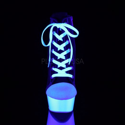 Product image of Pleaser Delight-600Sk-02 Black Canvas/Neon White, 6 inch (15.2 cm) Heel, 1 3/4 inch (4.4 cm) Platform Ankle Boot