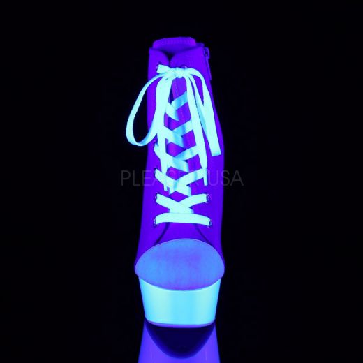 Product image of Pleaser Delight-600Sk-02 Pink Canvas/Neon White, 6 inch (15.2 cm) Heel, 1 3/4 inch (4.4 cm) Platform Ankle Boot