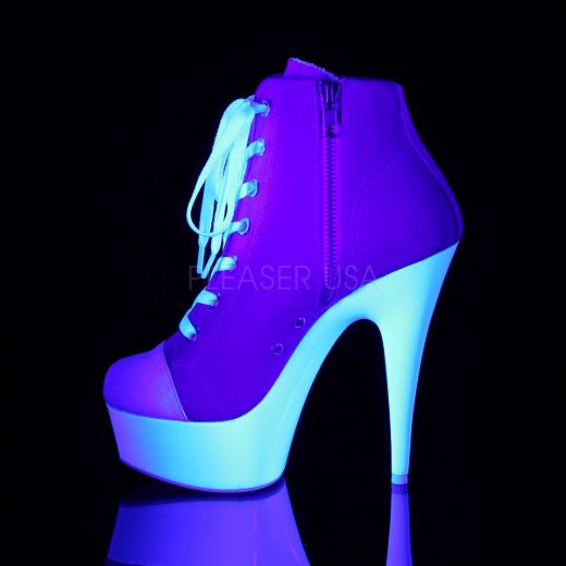 Product image of Pleaser Delight-600Sk-02 Pink Canvas/Neon White, 6 inch (15.2 cm) Heel, 1 3/4 inch (4.4 cm) Platform Ankle Boot