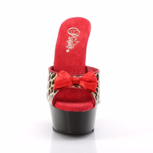 Product image of Pleaser Delight-601-6 Tan Leopard Print Faux Leather/Black, 6 inch (15.2 cm) Heel, 1 3/4 inch (4.4 cm) Platform Slide Mule Shoes