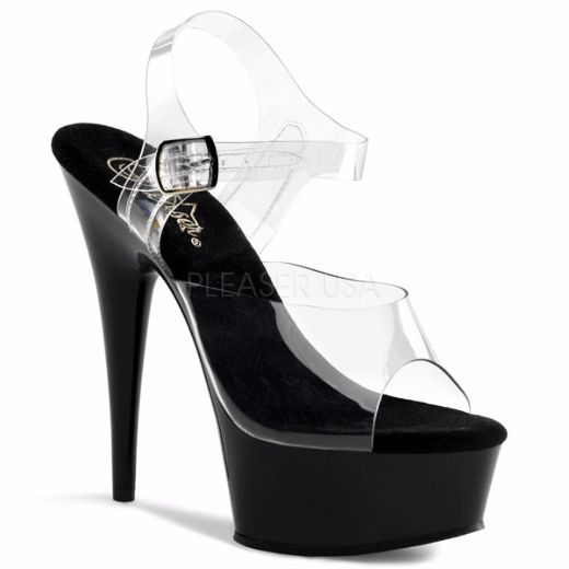 Product image of Pleaser Delight-608 Clear/Black, 6 inch (15.2 cm) Heel, 1 3/4 inch (4.4 cm) Platform Sandal Shoes