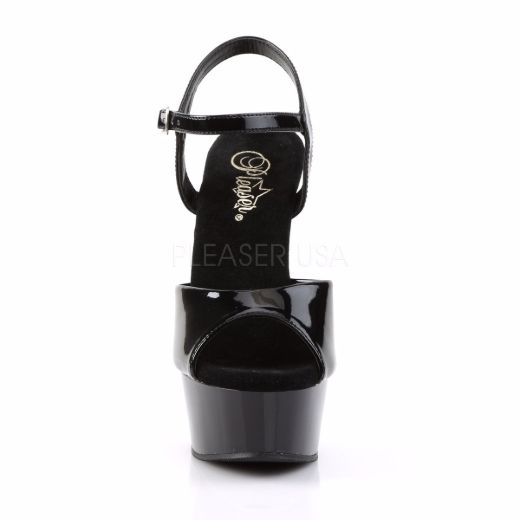 Product image of Pleaser Delight-609 Black Patent/Black, 6 inch (15.2 cm) Heel, 1 3/4 inch (4.4 cm) Platform Sandal Shoes