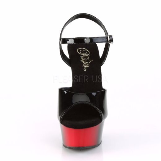 Product image of Pleaser Delight-609Br Black Patent/Red-Black, 6 inch (15.2 cm) Heel, 1 3/4 inch (4.4 cm) Platform Sandal Shoes