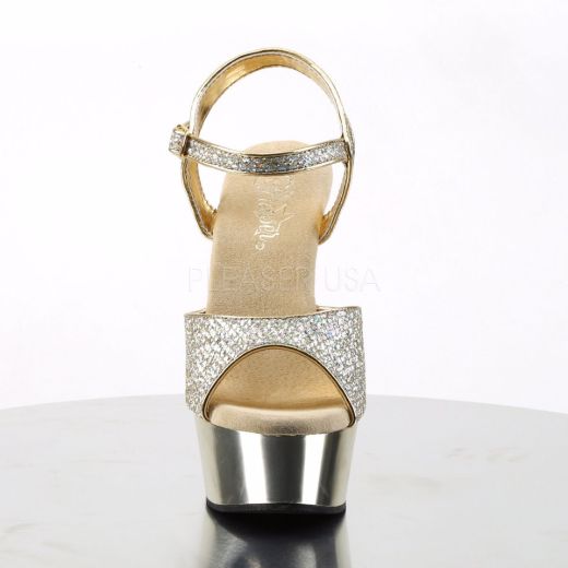 Product image of Pleaser Delight-609G Gold Multi Glitter/Gold Chrome, 6 inch (15.2 cm) Heel, 1 3/4 inch (4.4 cm) Platform Sandal Shoes