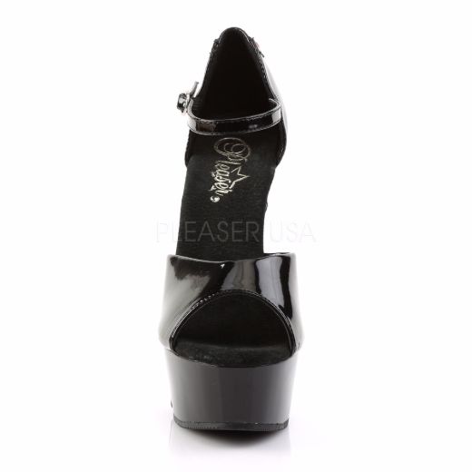 Product image of Pleaser Delight-660Fh Black Patent/Black (Red Lace), 6 inch (15.2 cm) Heel, 1 3/4 inch (4.4 cm) Platform Sandal Shoes