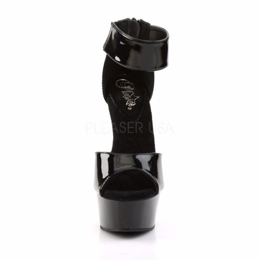 Product image of Pleaser Delight-670-3 Black/Black, 6 inch (15.2 cm) Heel, 1 3/4 inch (4.4 cm) Platform Sandal Shoes