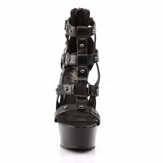 Product image of Pleaser Delight-682 Black Faux Leather/Black, 6 inch (15.2 cm) Heel, 1 3/4 inch (4.4 cm) Platform Sandal Shoes