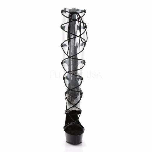 Product image of Pleaser Delight-698 Black Patent/Black, 6 inch (15.2 cm) Heel, 1 3/4 inch (4.4 cm) Platform Sandal Shoes