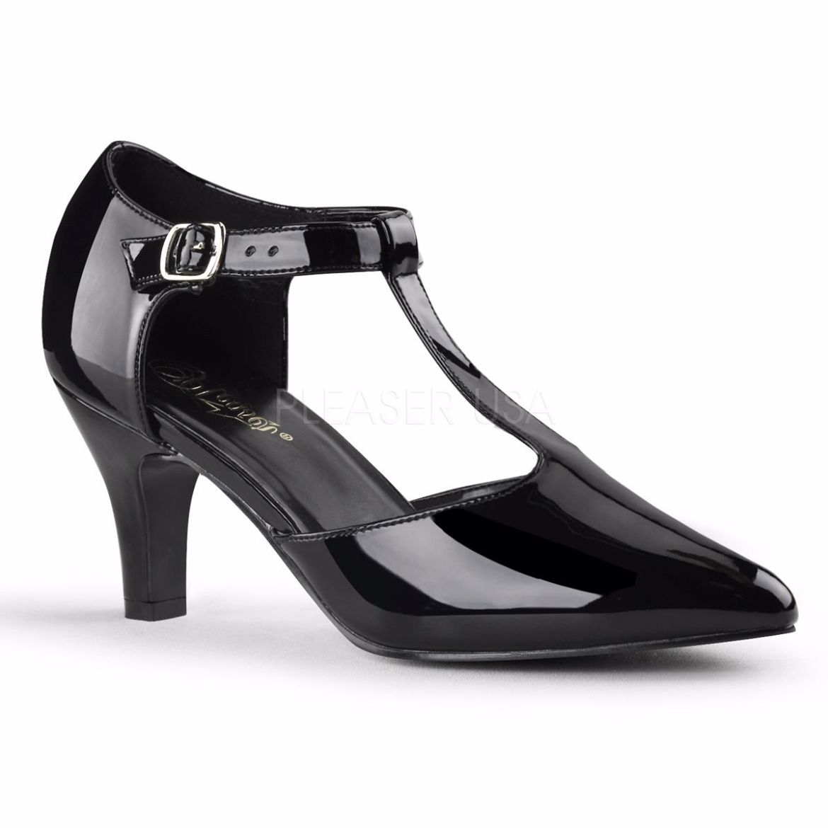 Product image of Pleaser Pink Label Divine-415 Black Patent, 3 inch (7.6 cm) Heel Court Pump Shoes