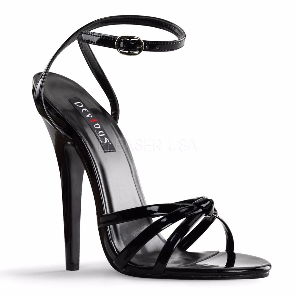 Product image of Devious Domina-108 Black Patent, 6 inch (15.2 cm) Heel Sandal Shoes