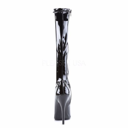 Product image of Devious Domina-2000 Black Stretch Patent, 6 inch (15.2 cm) Heel Knee High Boot