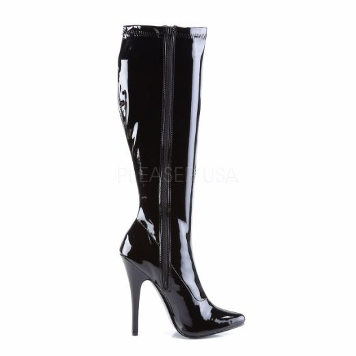Product image of Devious Domina-2000 Black Stretch Patent, 6 inch (15.2 cm) Heel Knee High Boot