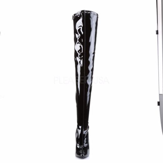 Product image of Devious Domina-3000 Black Stretch Patent, 6 inch (15.2 cm) Heel Thigh High Boot