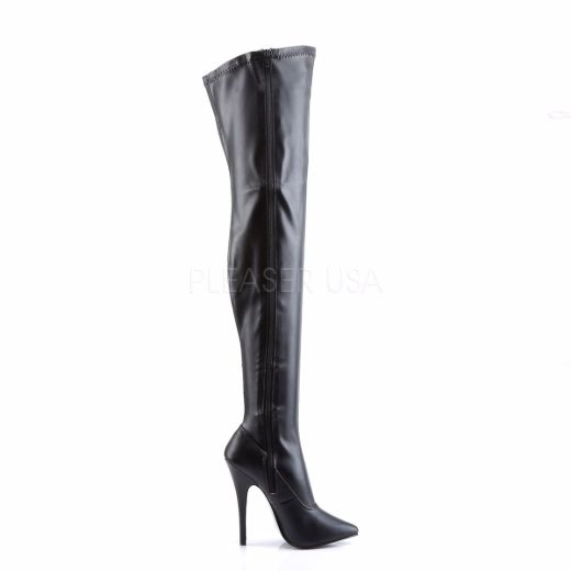 Product image of Devious Domina-3000 Black Stretch Pu, 6 inch (15.2 cm) Heel Thigh High Boot