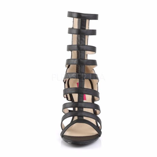 Product image of Pleaser Pink Label Dream-438 Black Faux Leather, 4 inch (10.2 cm) Heel Ankle Boot