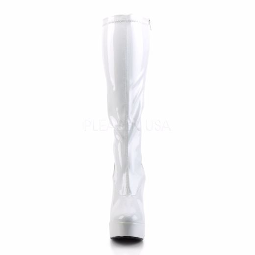 Product image of Pleaser Electra-2000Z White Stretch Patent, 5 inch (12.7 cm) Heel, 1 1/2 inch (3.8 cm) Platform Knee High Boot