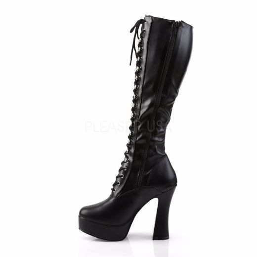 Product image of Pleaser Electra-2023 Black Stretch Faux Leather, 5 inch (12.7 cm) Heel, 1 1/2 inch (3.8 cm) Platform Knee High Boot