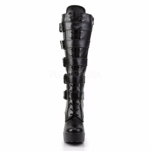 Product image of Pleaser Electra-2042 Black Faux Leather, 5 inch (12.7 cm) Heel, 1 1/2 inch (3.8 cm) Platform Knee High Boot