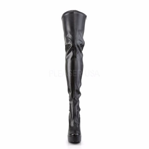 Product image of Pleaser Electra-3000Z Black Stretch Faux Leather, 5 inch (12.7 cm) Heel, 1 1/2 inch (3.8 cm) Platform Thigh High Boot