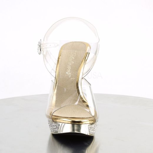 Product image of Fabulicious Elegant-408 Clear/Gold Chrome, 4 1/2 inch (11.4 cm) Heel, 1 inch (2.5 cm) Platform Sandal Shoes